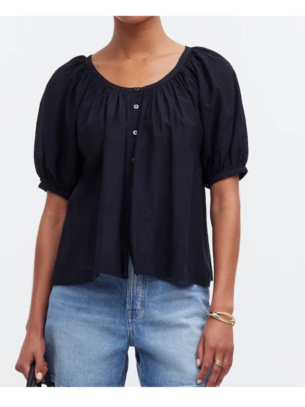 Madewell Puff-Sleeve A-Line Top Black Size S